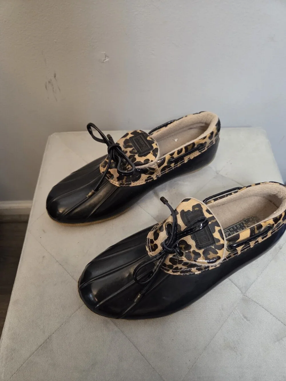 Sperry's‎ Black Duck Boot Shoes with Leopard Trim